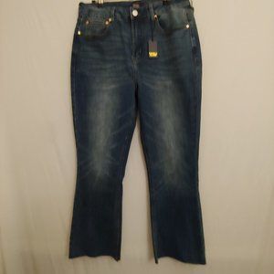 Cavalli Class Medium Wash Boot High Rise Crop unhemmed Denim Jeans 31 NWT